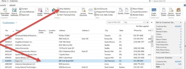 Business Central Customer Entry Statistics