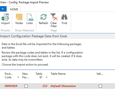 Configuration Package Import Preview