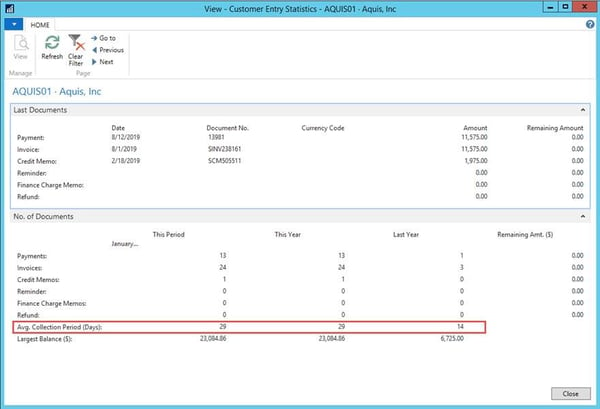 Business Central Customer Entry Statistics Ledger