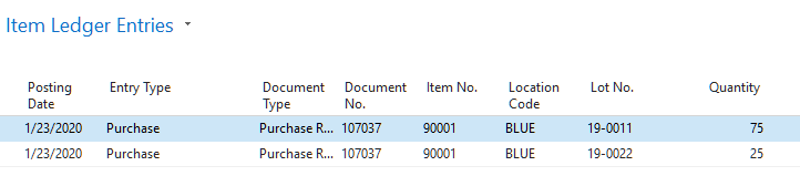 Business Central item ledger entries