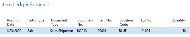 Business Central item ledger entries example