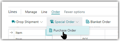 Business Central Purchase Order from Special Order