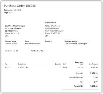 Business Central Purchase Order