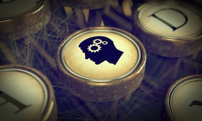 Head With Gears on Old Typewriter Button. Education Concept. Grunge Background for Your Publications.-1