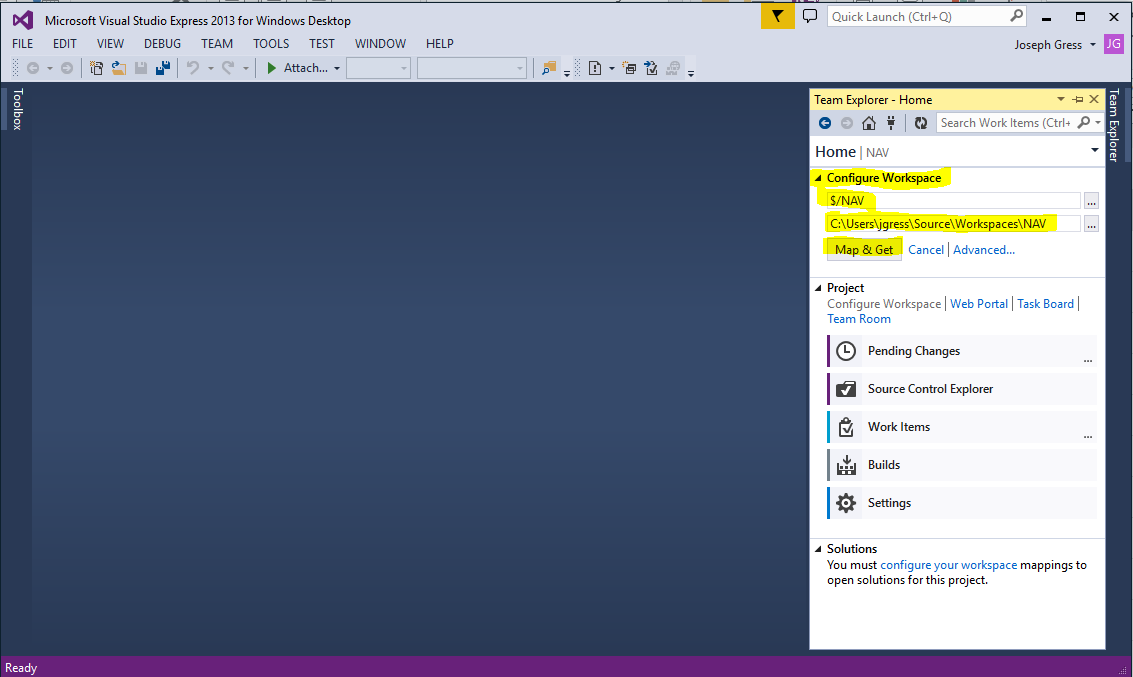 Initial Setup for Using Team Foundation Server in the Cloud for Managing Dynamics NAV Source Code 15