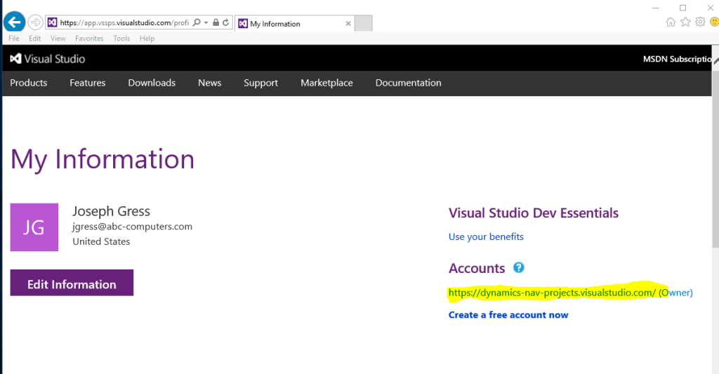 Initial Setup for Using Team Foundation Server in the Cloud for Managing Dynamics NAV Source Code 7
