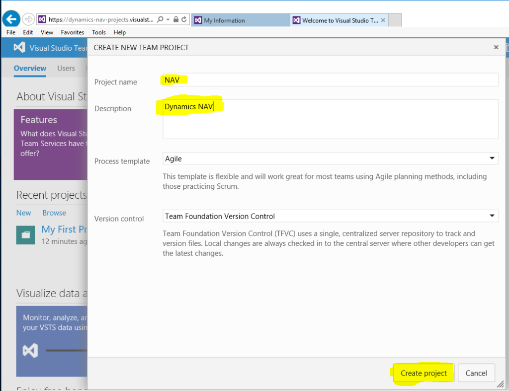 Initial Setup for Using Team Foundation Server in the Cloud for Managing Dynamics NAV Source Code 9