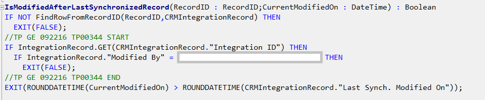 screenshot of coding for CRM integration