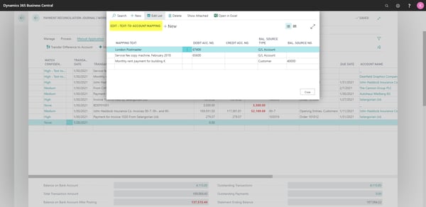 Text-to-account-Mapping Business Central