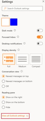 Screenshot highlighting View All Outlook Settings option in Outlook