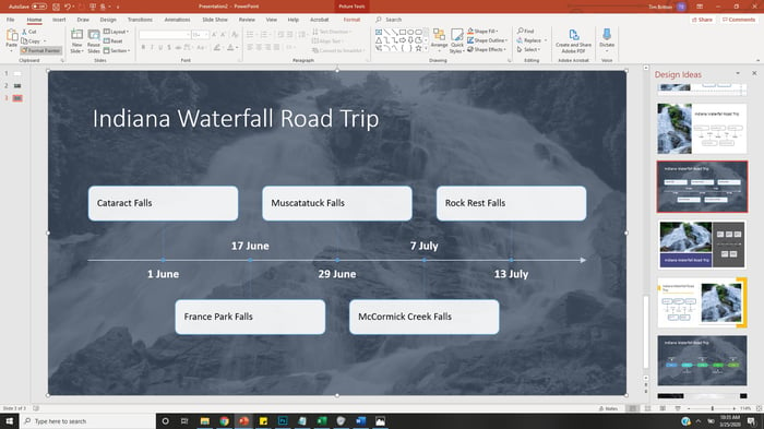 Indiana Waterfall Road Trip PowerPoint Slide with background image