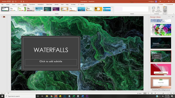 PowerPoint Presentation with Waterfalls as title and topography image background