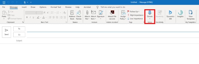 dictate in outlook