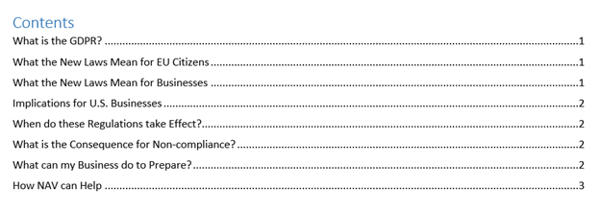 Generated Table of Contents