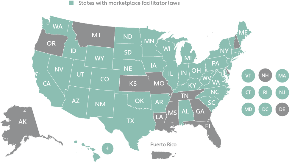 States with marketplace facilitator laws map