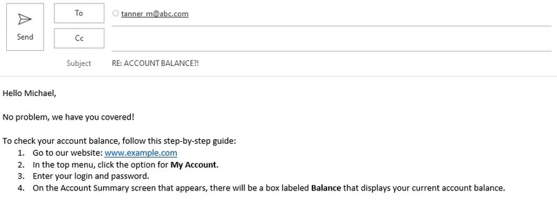 message with a completed quick part added in Outlook