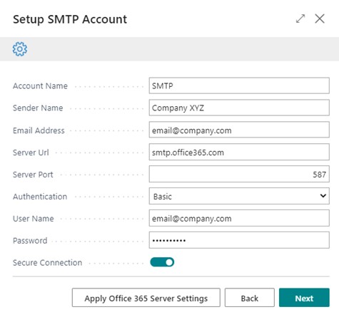 smtp account setup