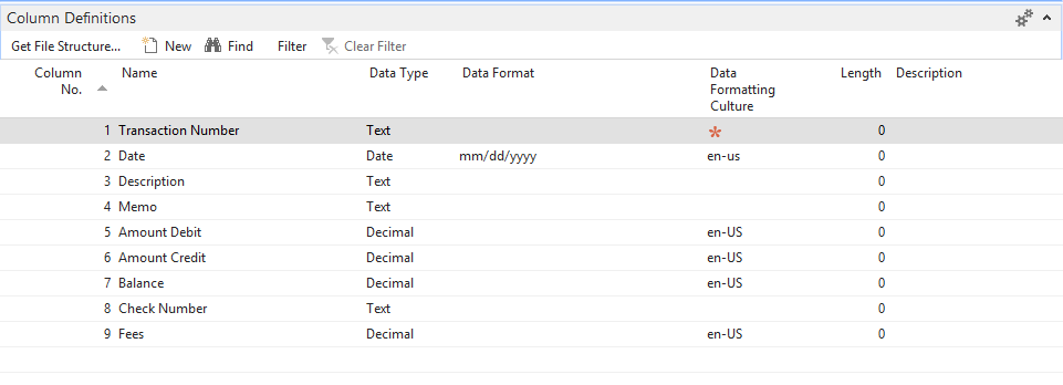 Populate the Column Definitions tab